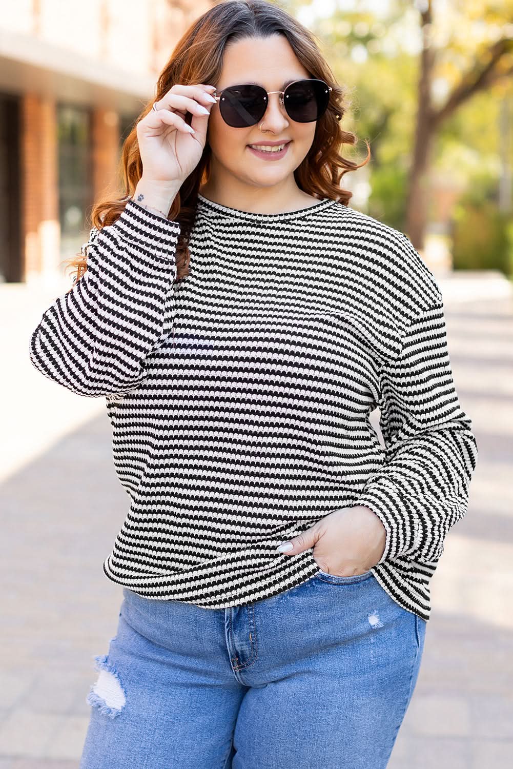 Chic plus size black striped tee - Love Salve